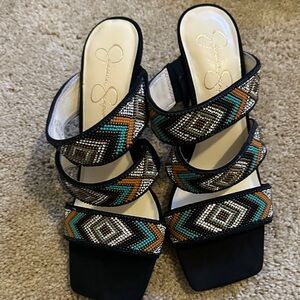 Jessica Simpson Black Sandals with Multicolor Beading